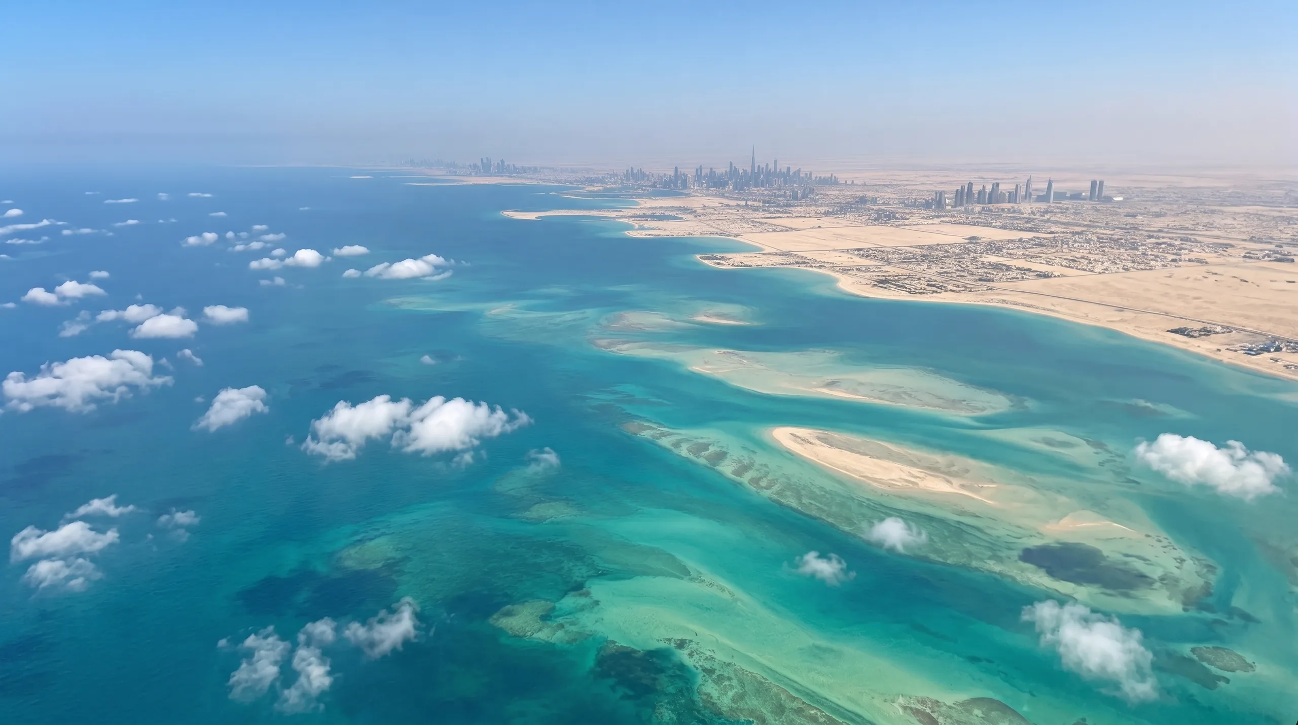 Coming down over the Gulf, with Dubai on the horizon